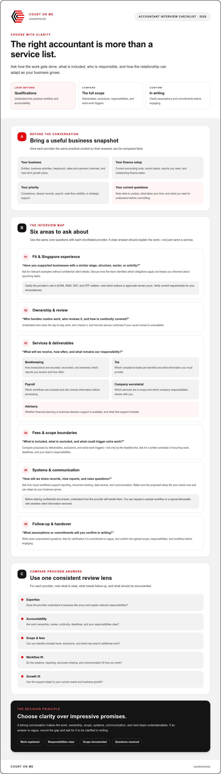 Questions to Ask a Potential Accountant in Singapore: 2026 Checklist
